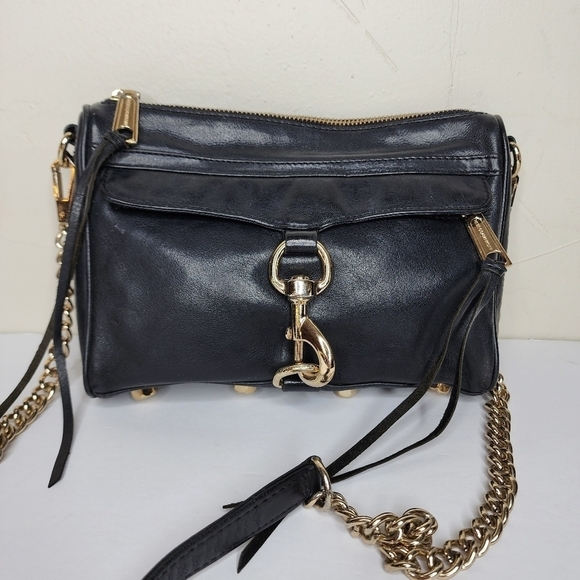 REBECCA MINKOFF Crossbody Mini MAC Black with Gold Chain Leather Purse - Picture 11 of 17